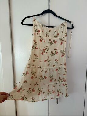 Reformation Cream Spaghetti-Strap Floral Dress with Pink Roses